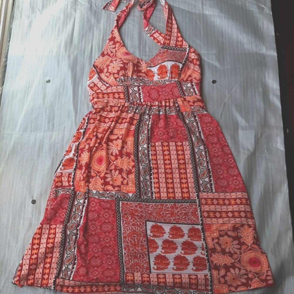 Multi color print Halter dress